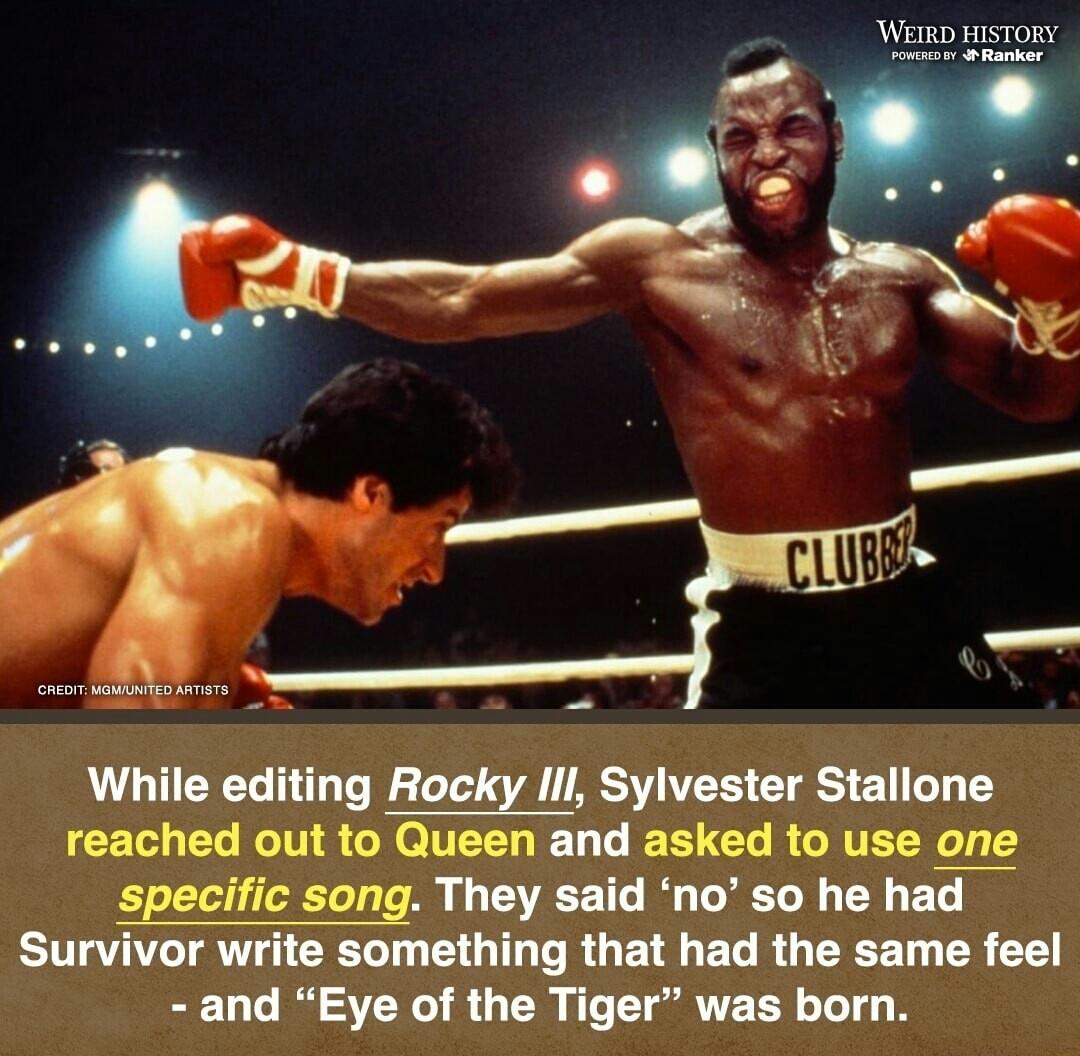 Wanmp HisToRy While editing Rocky Ill Sylvester Stallone reached out to Queen and asked to use one specific song They said no so he had R ITRERR T G TR G E G EL R GERCET TR 1 and Eye of the Tiger was born