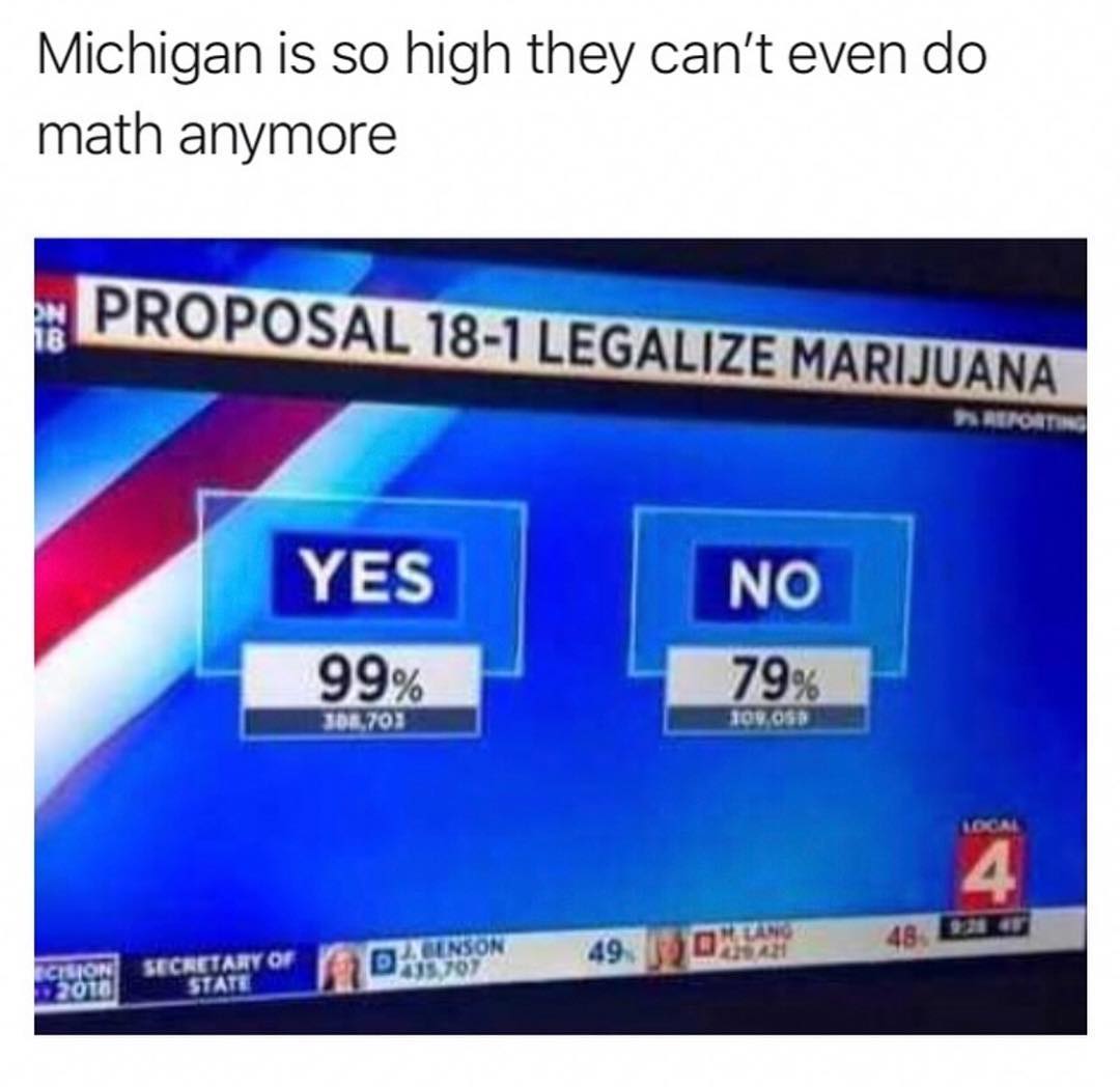 Michigan is so high they cant even do math anymore A PROPOSAL 18 1 LEGALIZE MARIJUANA