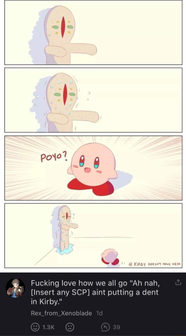 D ko oo e Fucking love how we all go Ah nah Insert any SCP aint putting a dent in Kirby