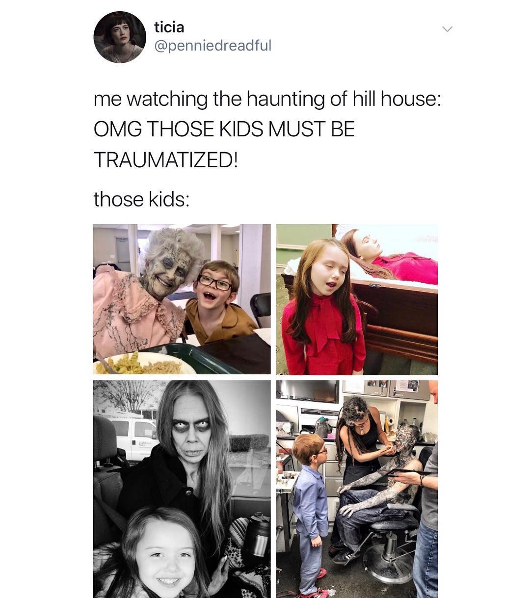 ticia penniedreadful me watching the haunting of hill house OMG THOSE KIDS MUST BE TRAUMATIZED those kids