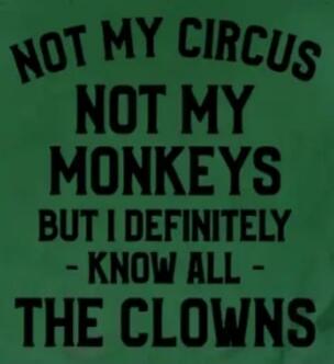 NOT MY CIRCUS NOT MY MONKEYS BUT I DEFINITELY - KNOW ALL - THE CLOWNS