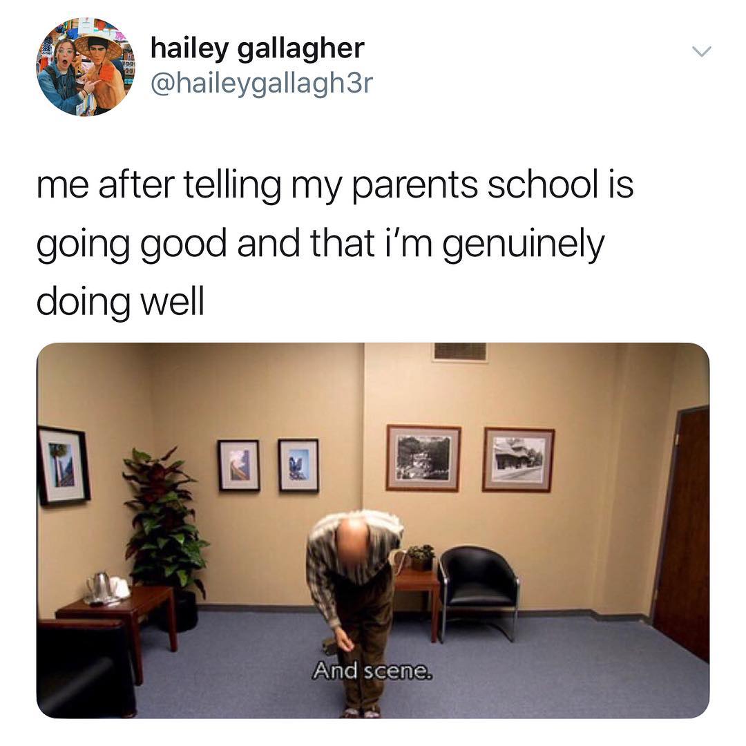 g hailey gallagher v haileygallagh3r me after telling my parents school is going good and that im genuinely doing well