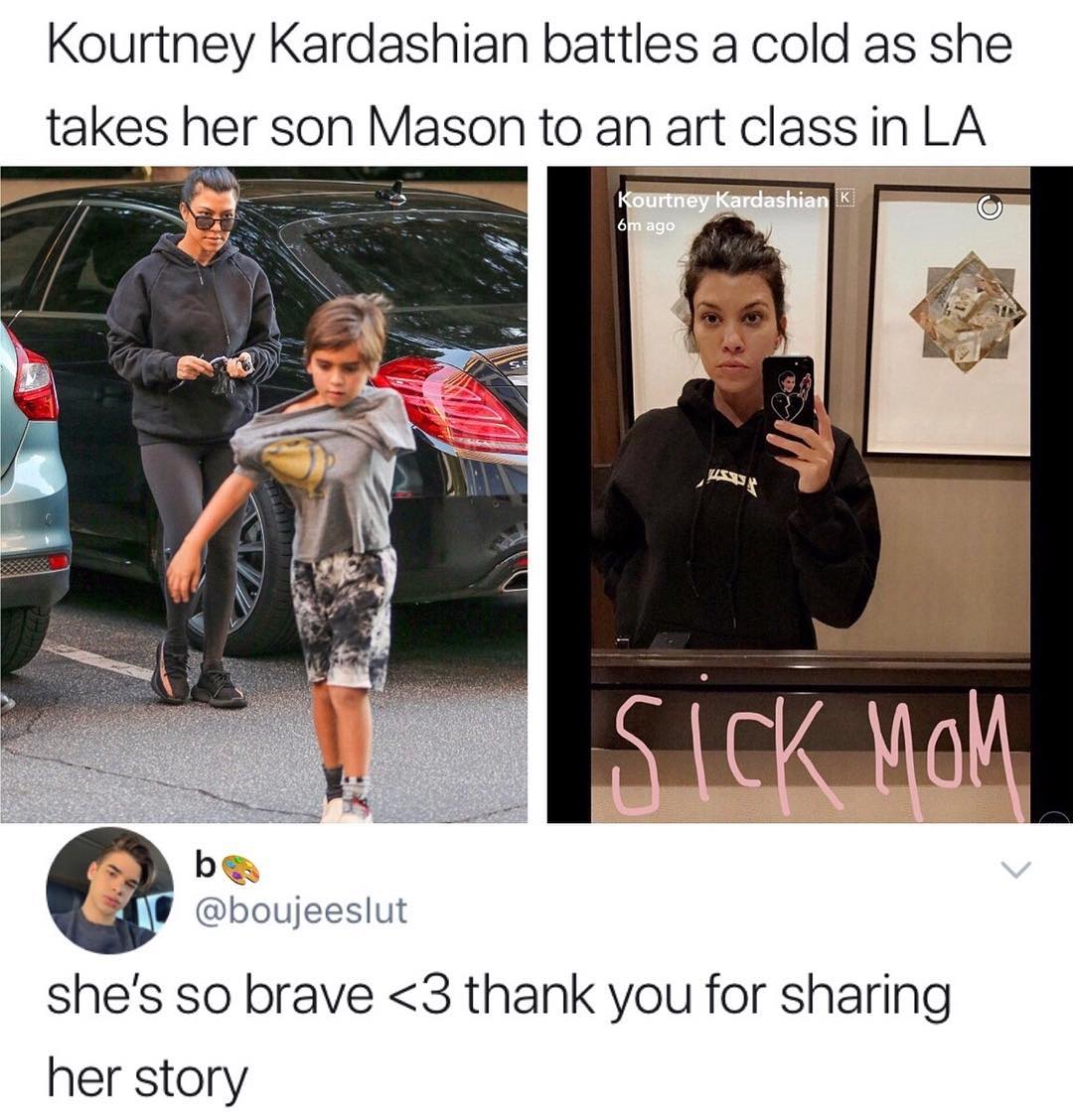 Kourtney Kardashian battles a cold as she takes her son IIason to an art classin LA bOUJeeslut shes so brave 3 thank you for sharing her story