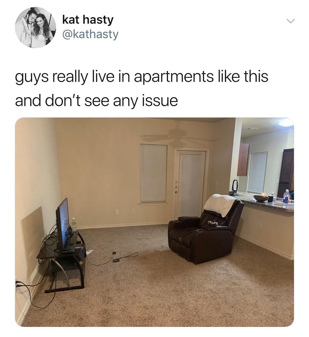 kat hasty LY kathasty guys really live in apartments like this and dont see any issue