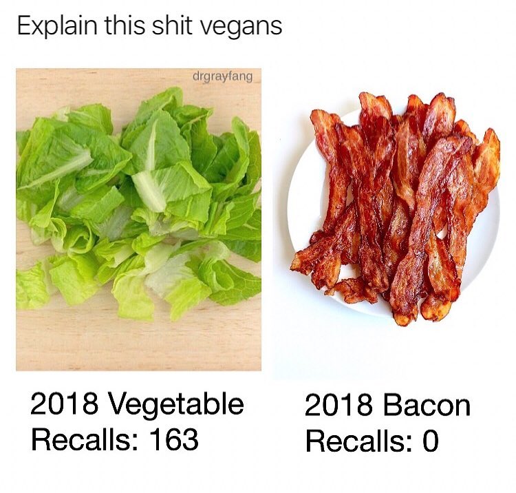 Explain this shit vegans drgrayfang 2018 Vegetable 2018 Bacon Recalls 163 Recalls 0