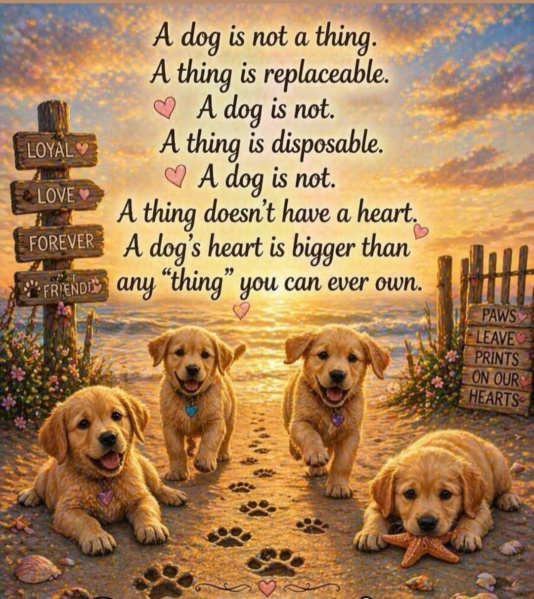 A dog is not a thing. A thing is replaceable. A dog is not. A thing is disposable. A dog is not. A thing doesn't have a heart. A dog's heart is bigger than any 