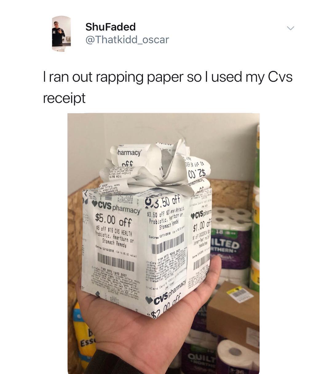 ShuFaded v Thatkidd_oscar ran out rapping paper so used my Cvs receipt tharmacy 38411 4 gy M mm mzh L