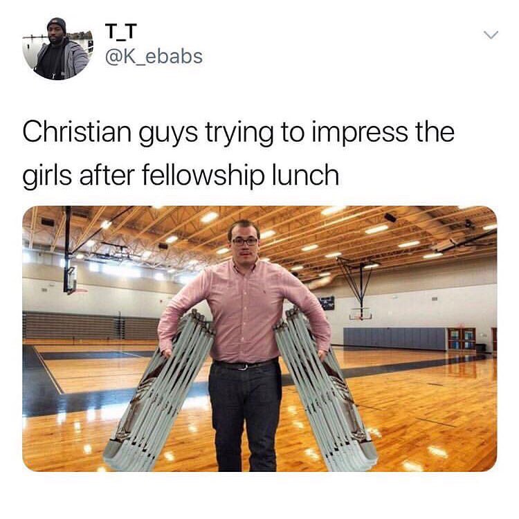 T v v Y K_ebabs Christian guys trying to impress the glrls after feIIowshlp Iunch