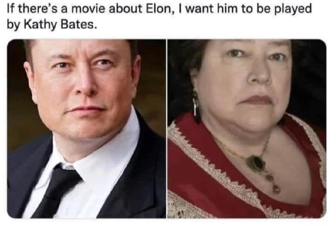 If theres a movie about Elon want him to be played by Kathy Bates
