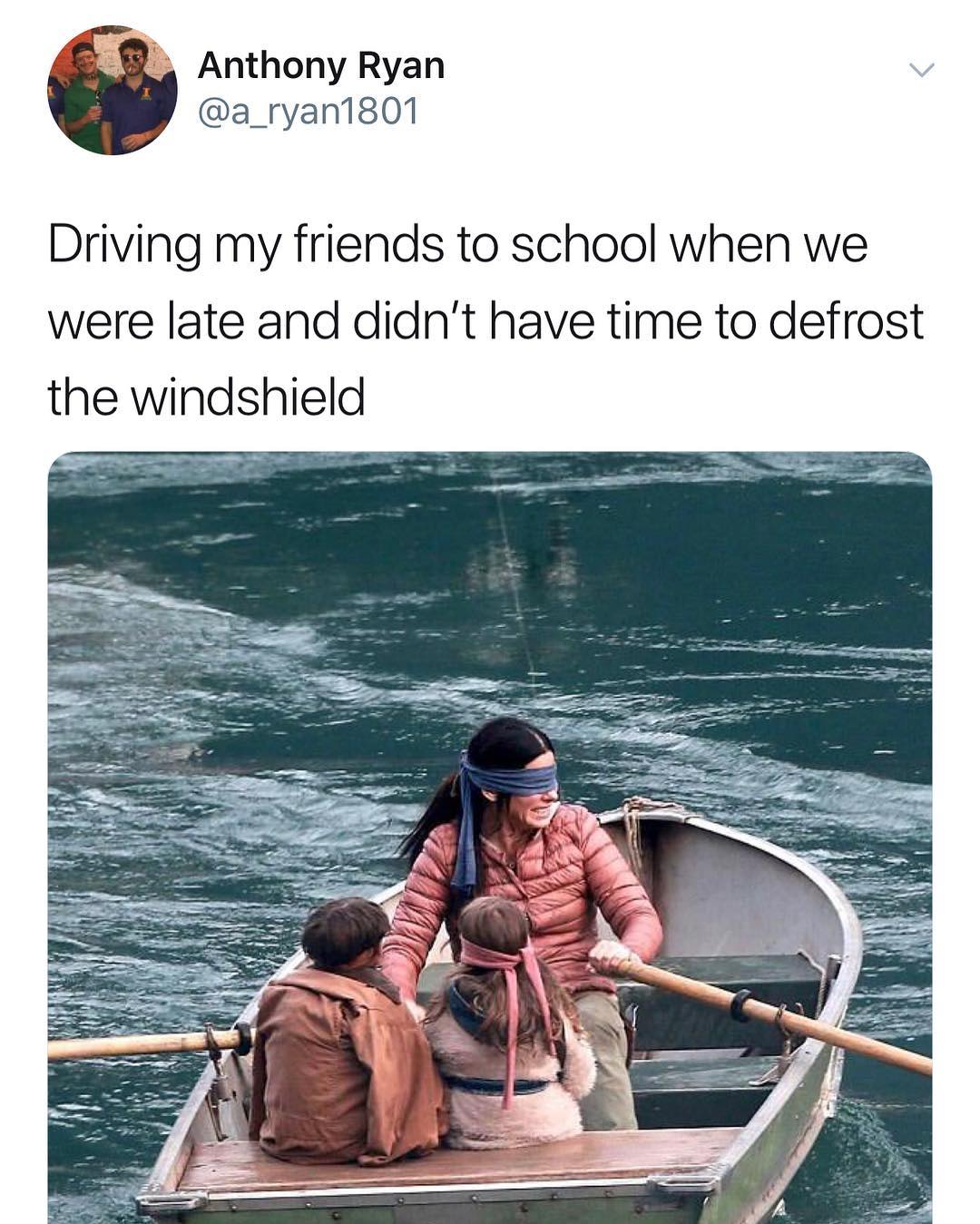 Anthony Ryan a_ryan1801 Driving my friends to school when we were late and didnt have time to defrost the win dshield