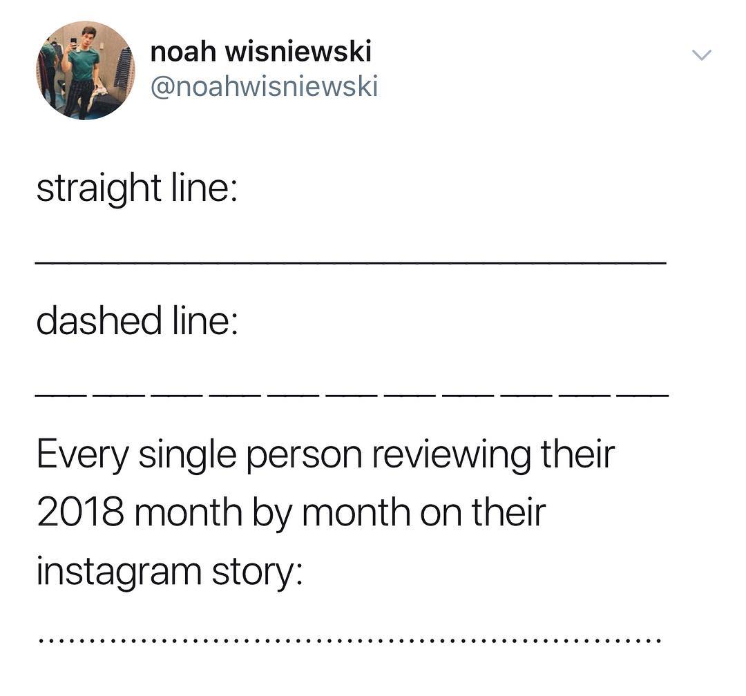 5 g noah wisniewski noahwisniewski straight line dashed line Every single person reviewing their 2018 month by month on their instagram story