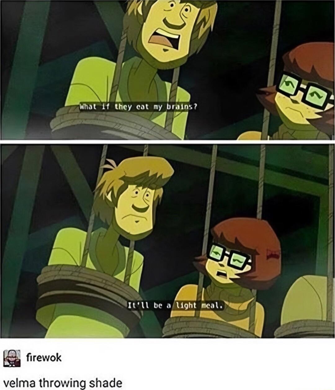 y What 11 they eat ny brains A y 1L be aUght meat firewok velma throwi