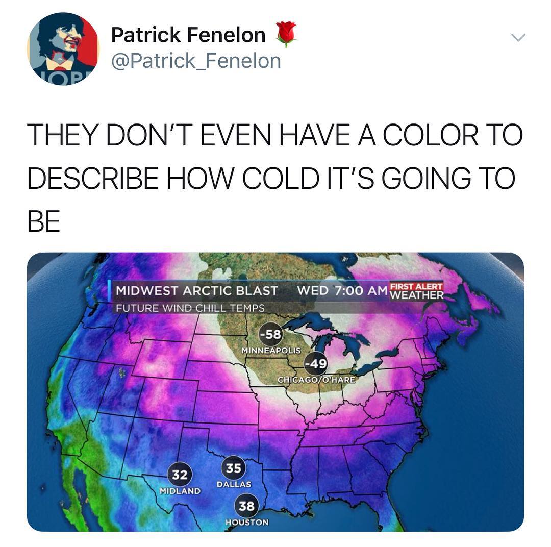 20 Patrick Fenelon by P Patrick_Fenelon THEY DONT EVEN HAVE A COLOR TO DESCRIBE HOW COLD ITS GOING TO e 7 2 i L1192V 550 N Lot i ol 15 SR VA 1 o B Ho To FUTURE WIND CHILL TEMPS i zei L