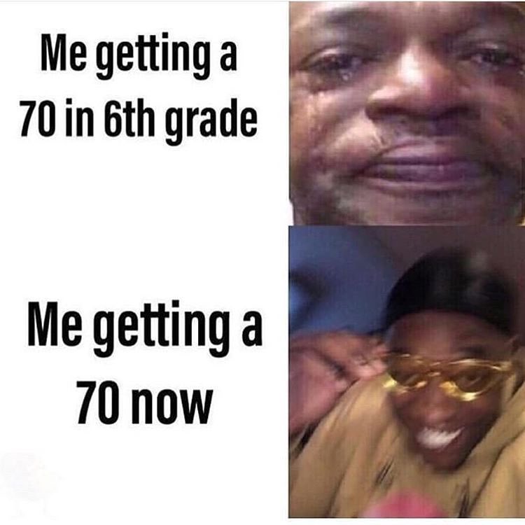 Me getting a 70in 6th grade Me getting a 70 now