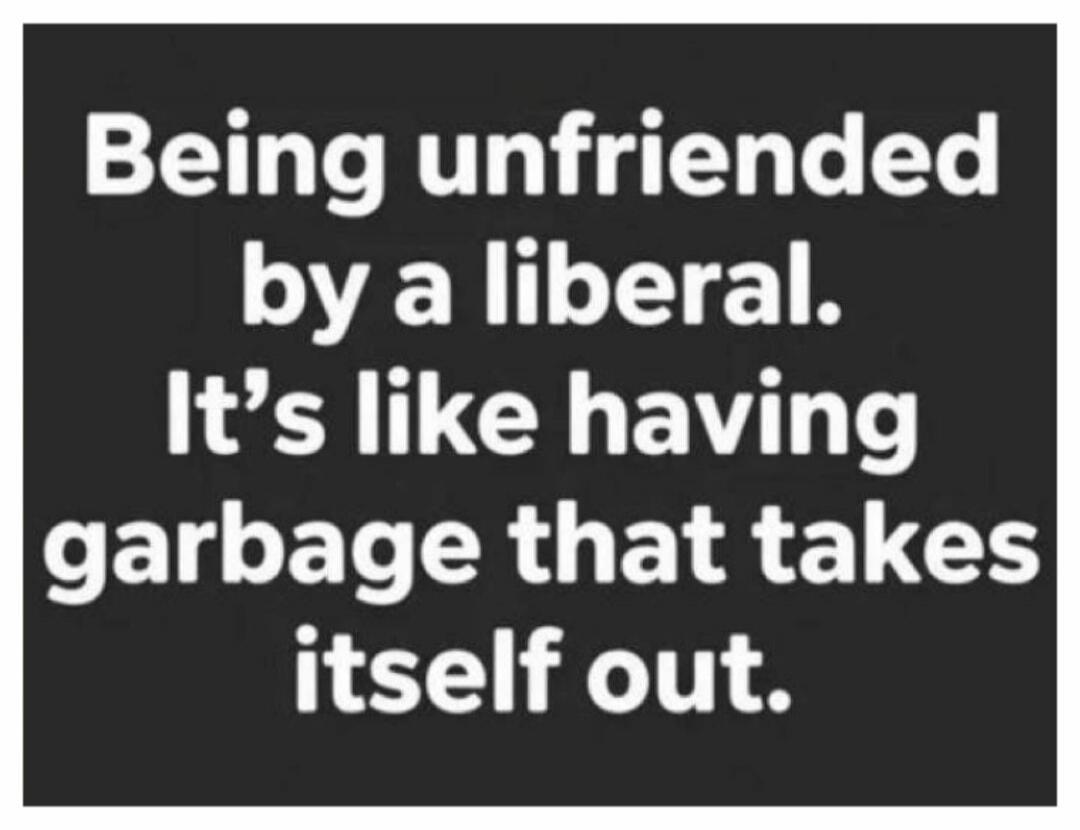 Being unfriended by a liberal. It's like having garbage that takes itself out.