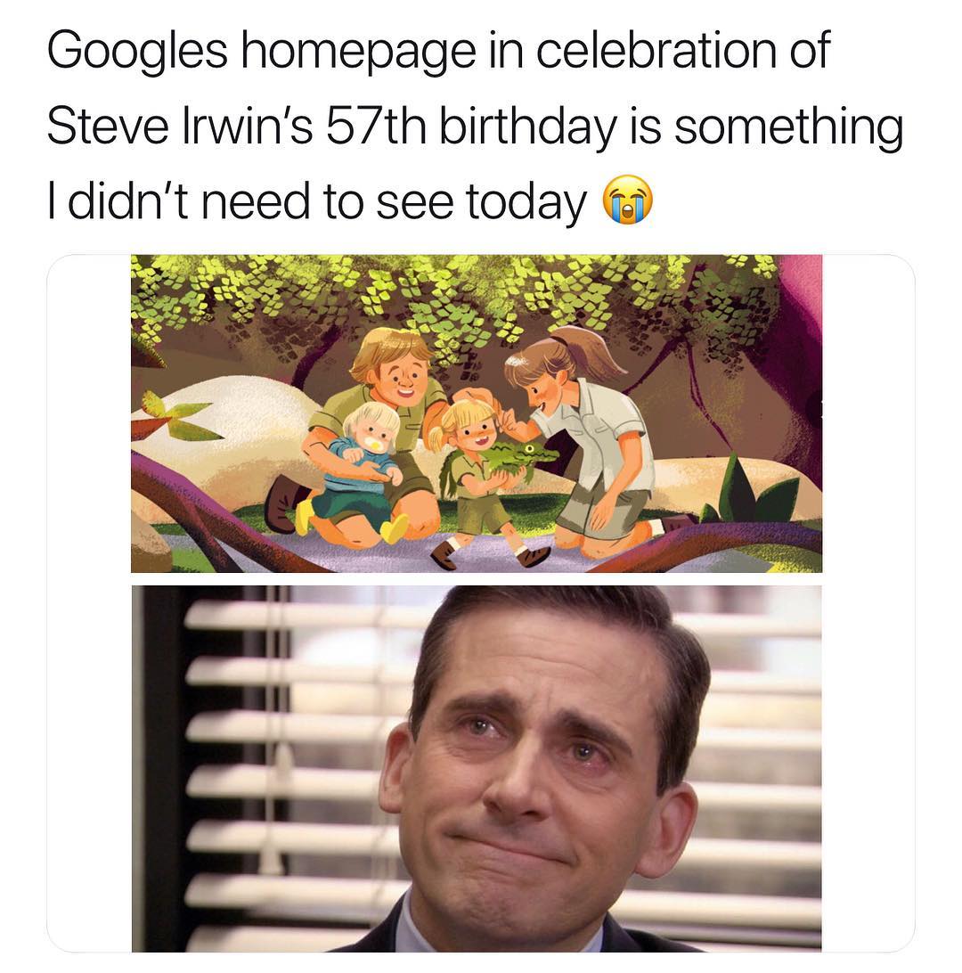Googles homepage in celebration of Steve Irwins 57th birthday is something didnt need to see today AR