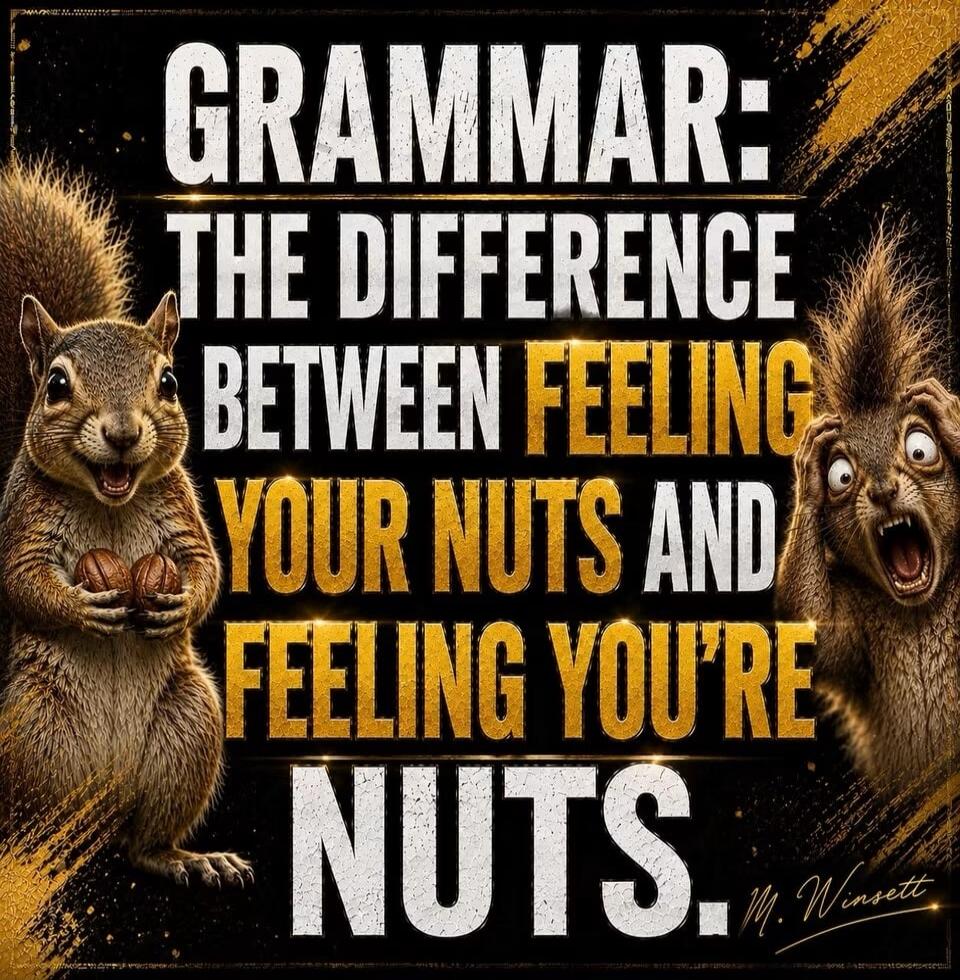 GRAMMAR: THE DIFFERENCE BETWEEN FEELING YOUR NUTS AND FEELING YOU'RE NUTS. M. Winsett