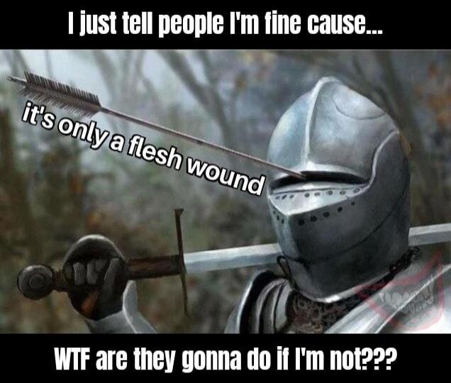 I just tell people I'm fine cause... it's only a flesh wound WTF are they gonna do if I'm not???