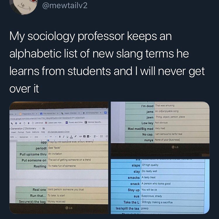 mewtailv2 VVASIelello oo VAol 6 SSe I Gl o SEE 1 alphabetic list of new slang terms he learns from students and will never get over it Roal one Run that Secured the bag