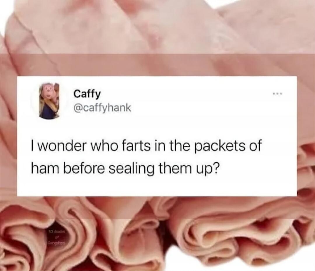 Caffy @caffyhank I wonder who farts in the packets of ham before sealing them up?