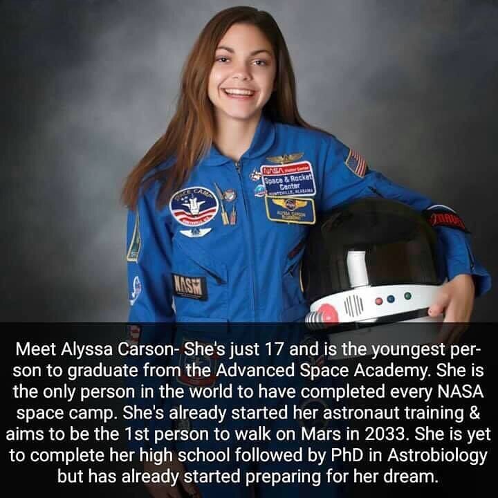 LTS AT WO 1Ty BT g T VS AT s WS LB Ve E o K o T 8 Lol ole 1e VE1 o0 i o i1 oWVs V2 TgolTe ST o TolWaYeE o 1 o VARSY R Y the only person in the world to have completed every NASA space camp Shes already started her astronaut training aims to be the 1st person to walk on Mars in 2033 She is yet CoNeTelalo 5 M s ToTy 1o g WTedaToTo B o oVZYe M oA s DT WANS 0 o o foe but has already started preparing 