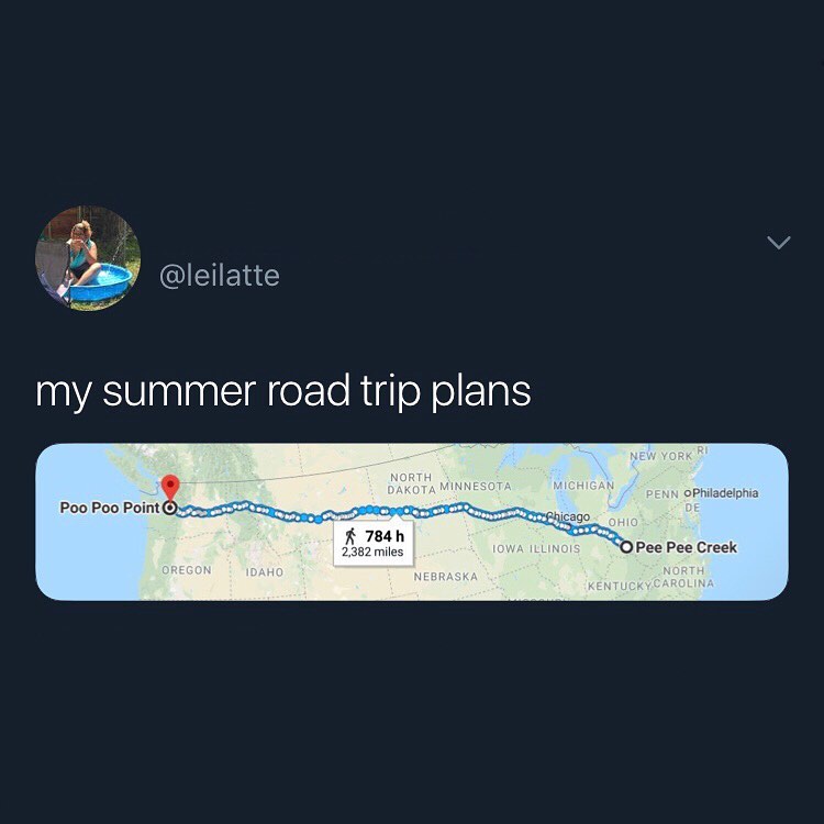 g CIEIEIE L g my summer road trip plans oPhiladelphi P00 P00 Point QxS Rry OPee Pee Creek