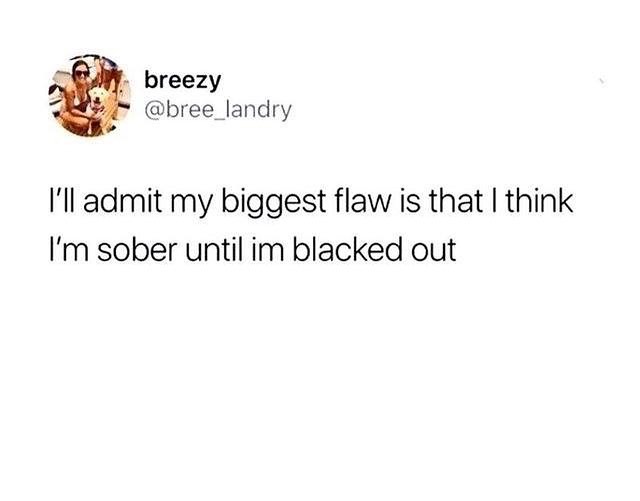 5 breezy bree_landry Ill admit my biggest flaw is that think Im sober until im blacked out