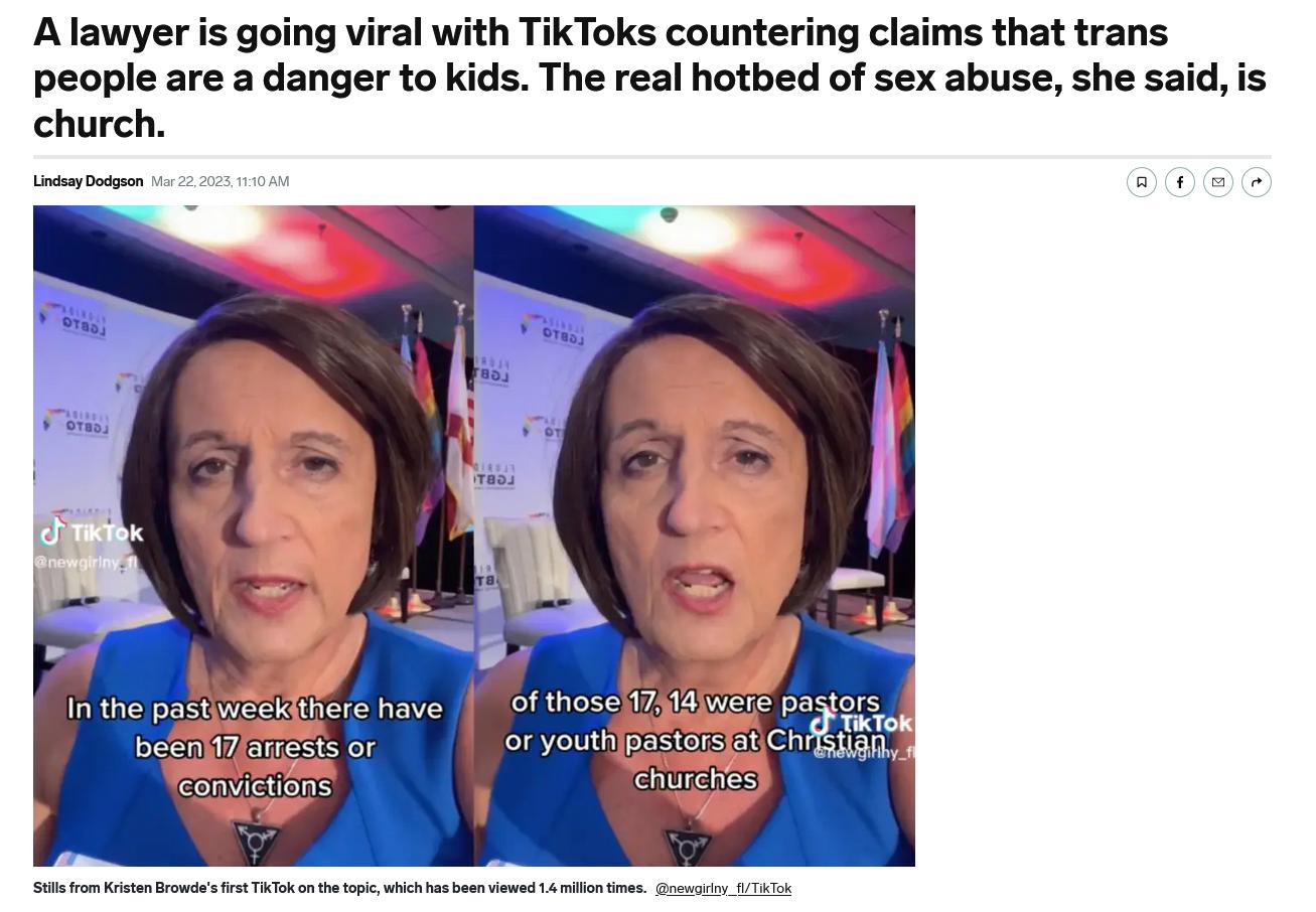 Alawyer is going viral with TikToks countering claims that trans people are adanger to kids The real hotbed of sex abuse she said is church m