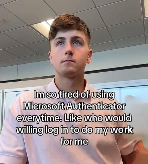 Im so tired of using Microsoft Authenticator everytime. Like who would willing log in to do my work for me