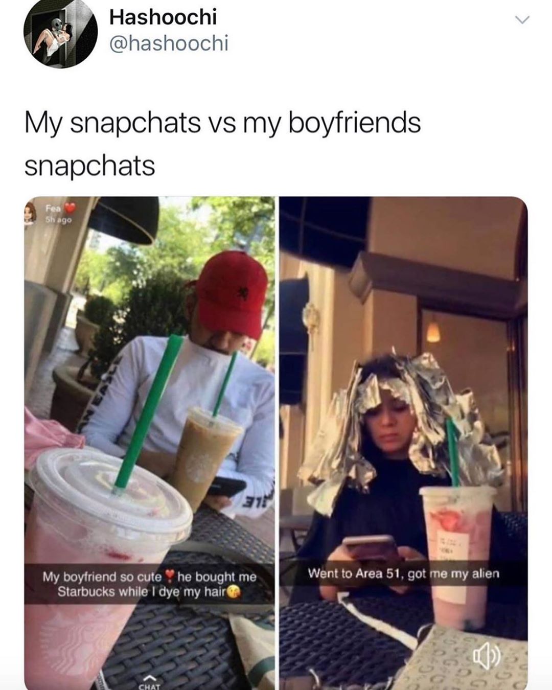 Hashoochi hashoochi My snapchats vs my boyfriends snapchats Jerlx Area 51 got nemylel B My boyfriend so cute 7 he bought me SIETVTCRY T CRNG R ETTE L8