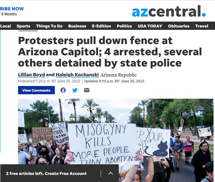 central Protesters pull down fence at Arizona Capitol 4 arrested several others detained by state police Lillan Boyd and Kochansii Avizons Repubiic