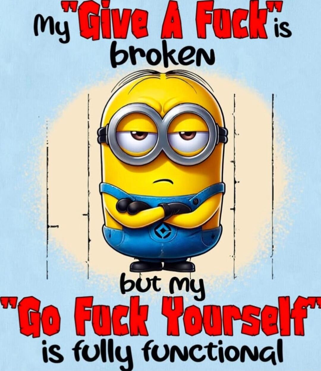 my 'Give A Fuck' is broken
but my 'Go Fuck Yourself' is fully functional