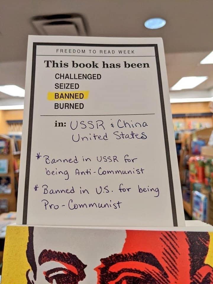 FREEDOM TO READ WEEK This book has been CHALLENGED SEIZED BANNED BURNED in JSSR oo Unived Strade s TN Rl i U B oeivxg And Communi st R el iU o beivxa