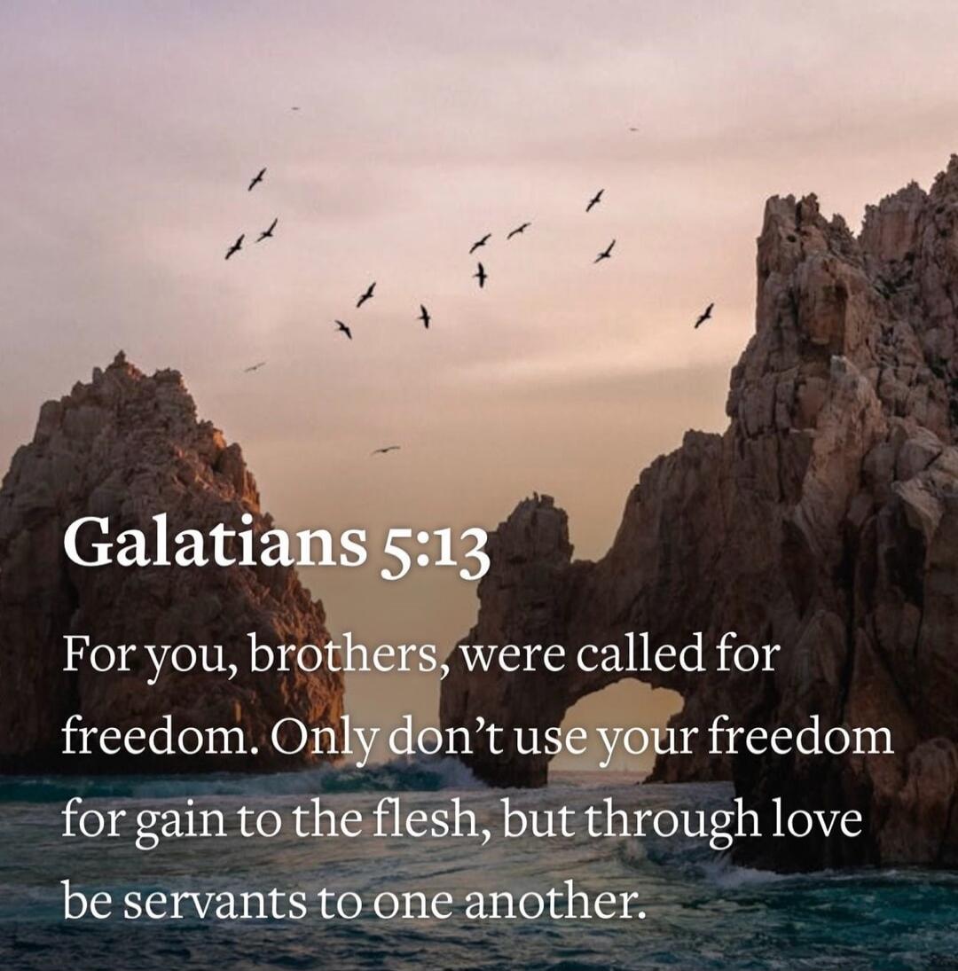 Galatians 5:13
For you, brothers, were called for freedom. Only don’t use your freedom for gain to the flesh, but through love be servants to one another.