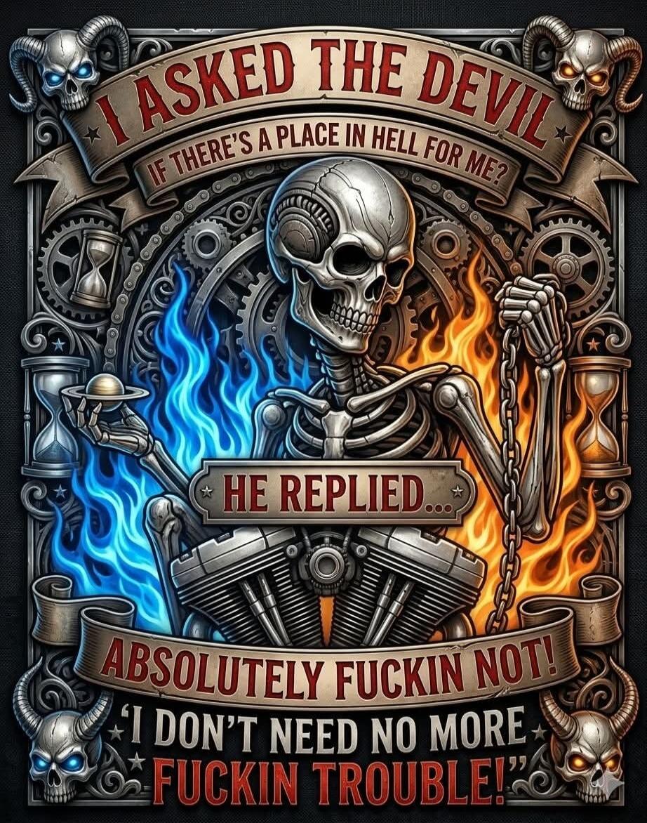 I ASKED THE DEVIL IF THERE'S A PLACE IN HELL FOR ME? HE REPLIED... ABSOLUTELY FUCKIN NOT! 'I DON'T NEED NO MORE FUCKIN TROUBLE!'