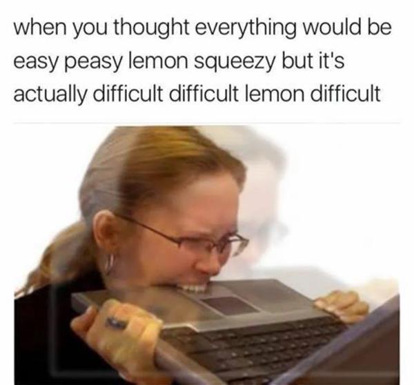 when you thought everything would be easy peasy lemon squeezy but its actually difficult difficult lemon difficult