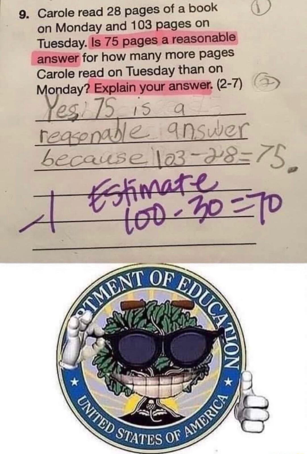 9 Carole read 28 pages of a book Q on Monday and 103 pages on Tuesday b for how many more pages Carole read on Tuesday than on it ey Exiin youransvie 7 L A