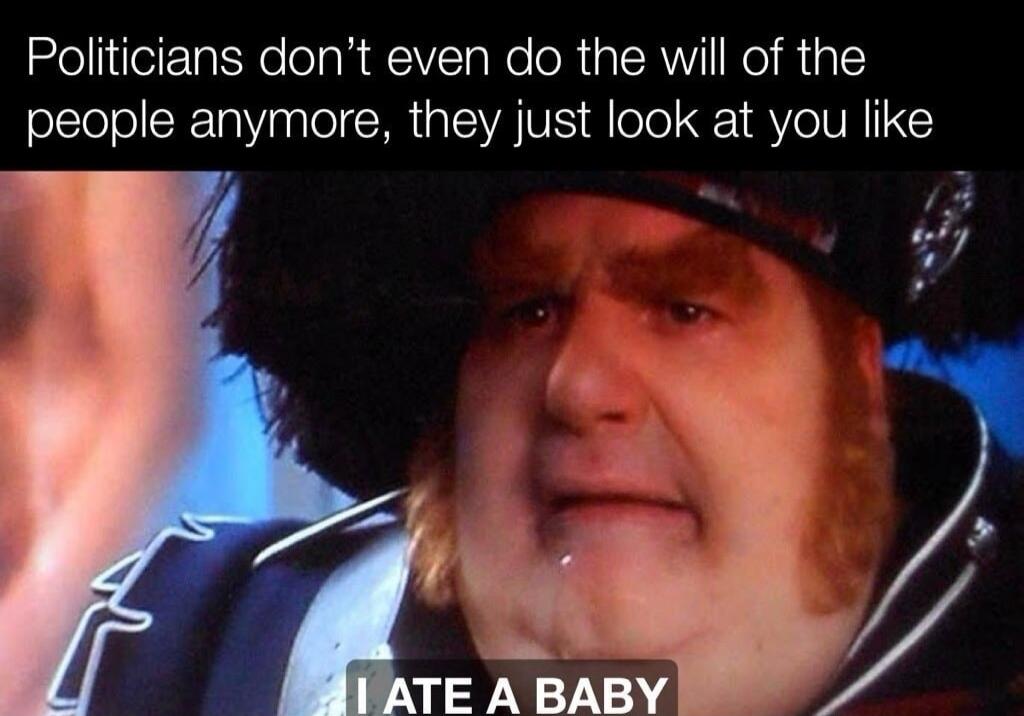 Politicians don't even do the will of the people anymore, they just look at you like I ATE A BABY
