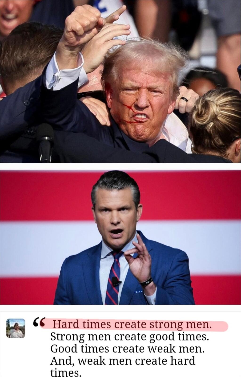 Hard times create strong men. Strong men create good times. Good times create weak men. And, weak men create hard times.