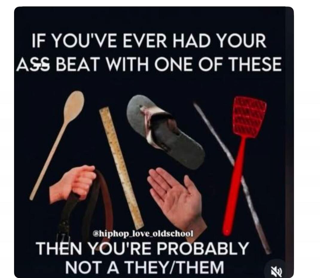 IF YOU'VE EVER HAD YOUR ASS BEAT WITH ONE OF THESE THEN YOU'RE PROBABLY NOT A THEY/THEM