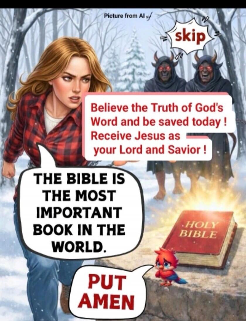 Believe the Truth of God's Word and be saved today! Receive Jesus as your Lord and Savior! THE BIBLE IS THE MOST IMPORTANT BOOK IN THE WORLD. PUT AMEN
