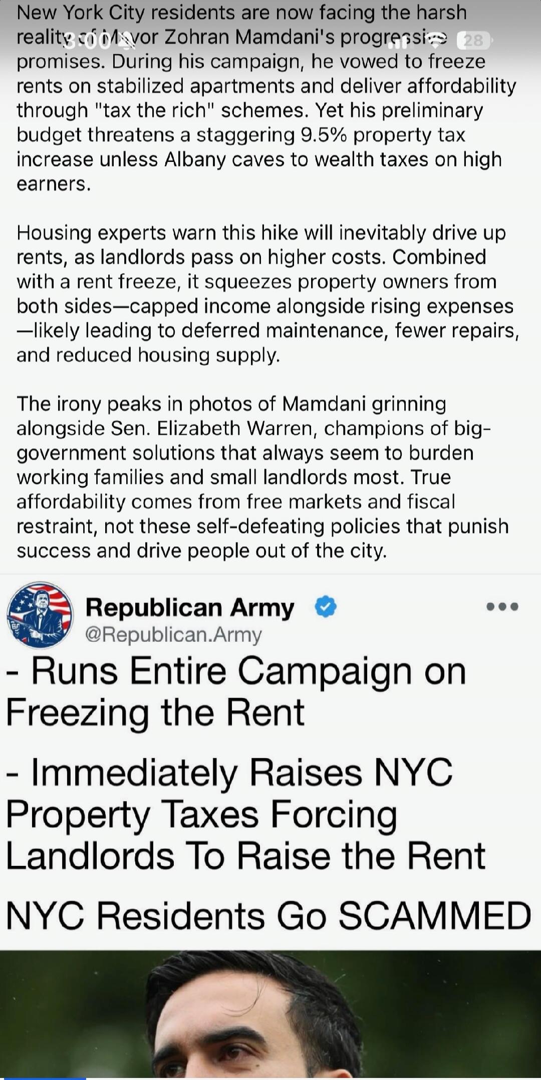 New York City residents are now facing the harsh reality of Zohran Mamdani's progressives' promises. During his campaign, he vowed to freeze rents on stabilized apartments and deliver affordability through 