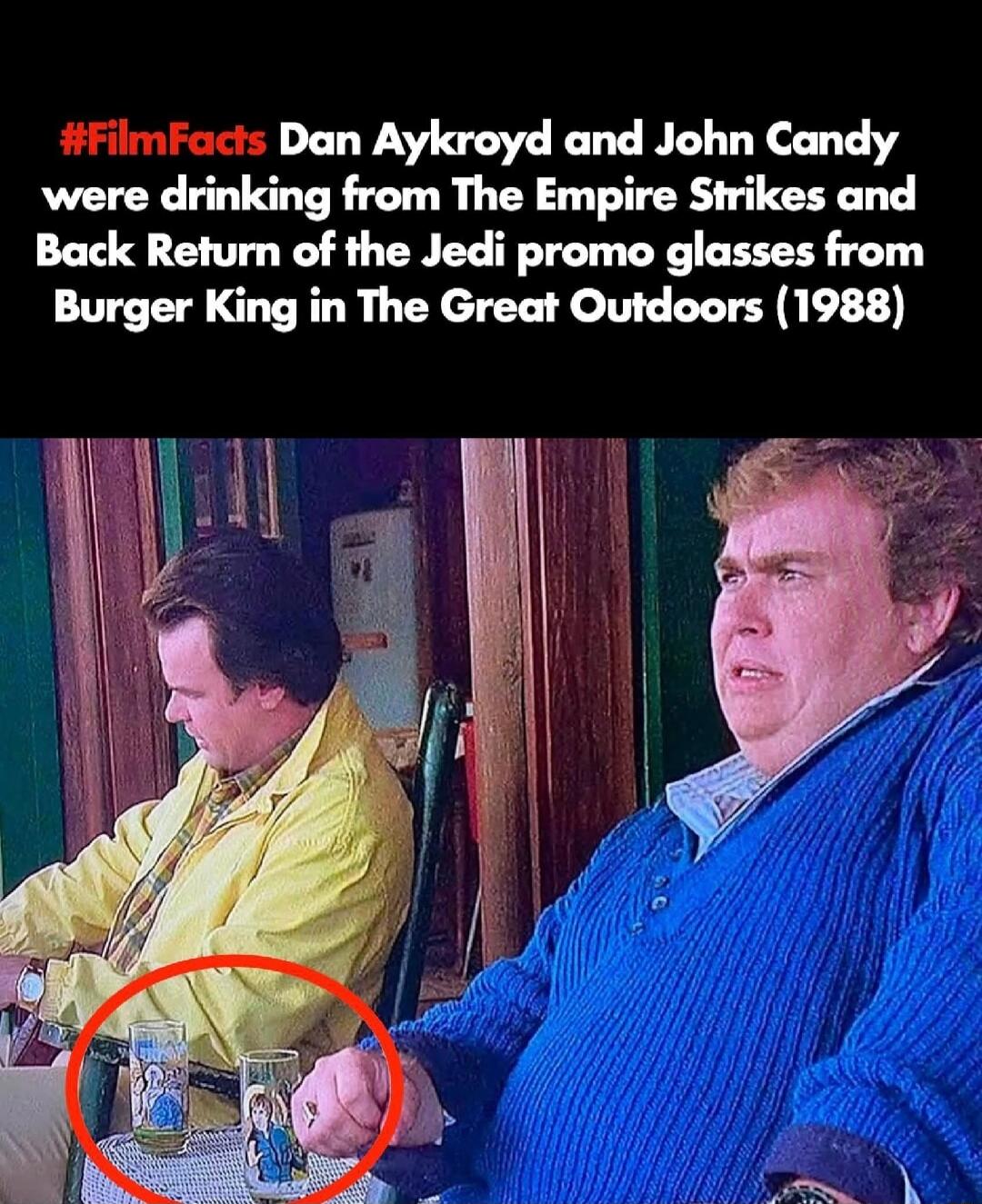 #FilmFacts Dan Aykroyd and John Candy were drinking from The Empire Strikes and Back Return of the Jedi promo glasses from Burger King in The Great Outdoors (1988)