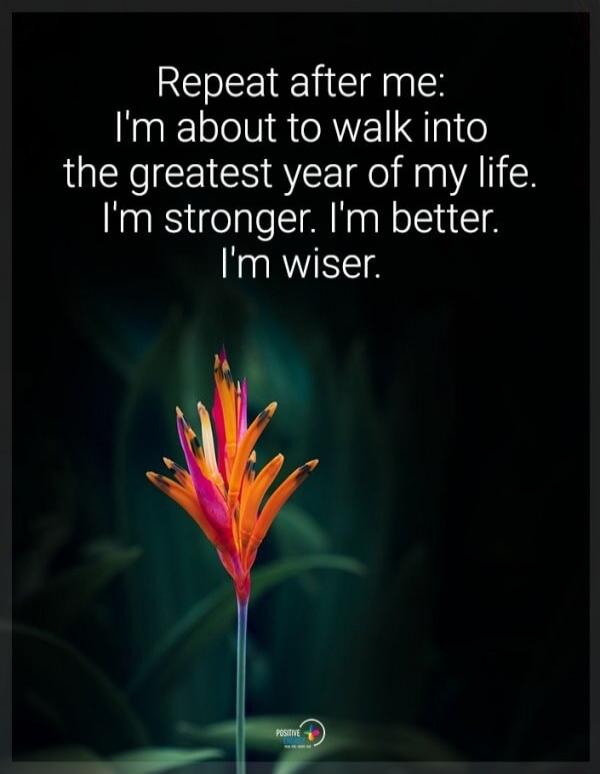 Repeat after me: I'm about to walk into the greatest year of my life. I'm stronger. I'm better. I'm wiser.