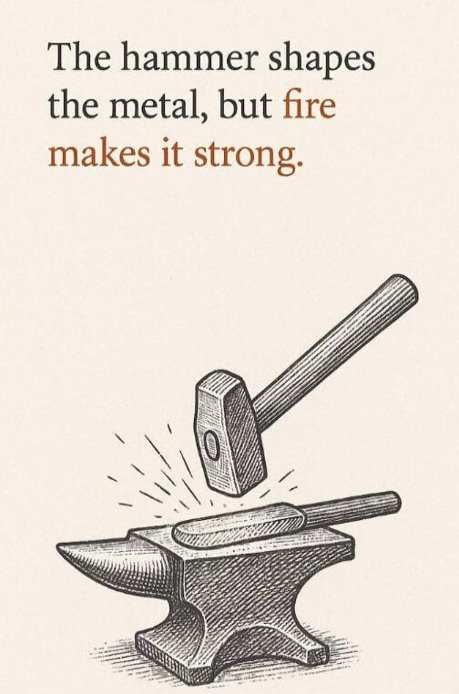The hammer shapes the metal, but fire makes it strong.