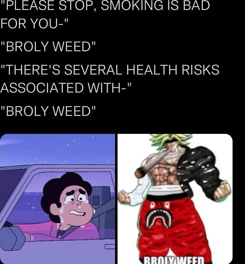 PLEASE STOP SMOKING IS BAD FOR YOU BROLY WEED THERES SEVERAL HEALTH RISKS ASSOCIATED WITH REINOIRATY l