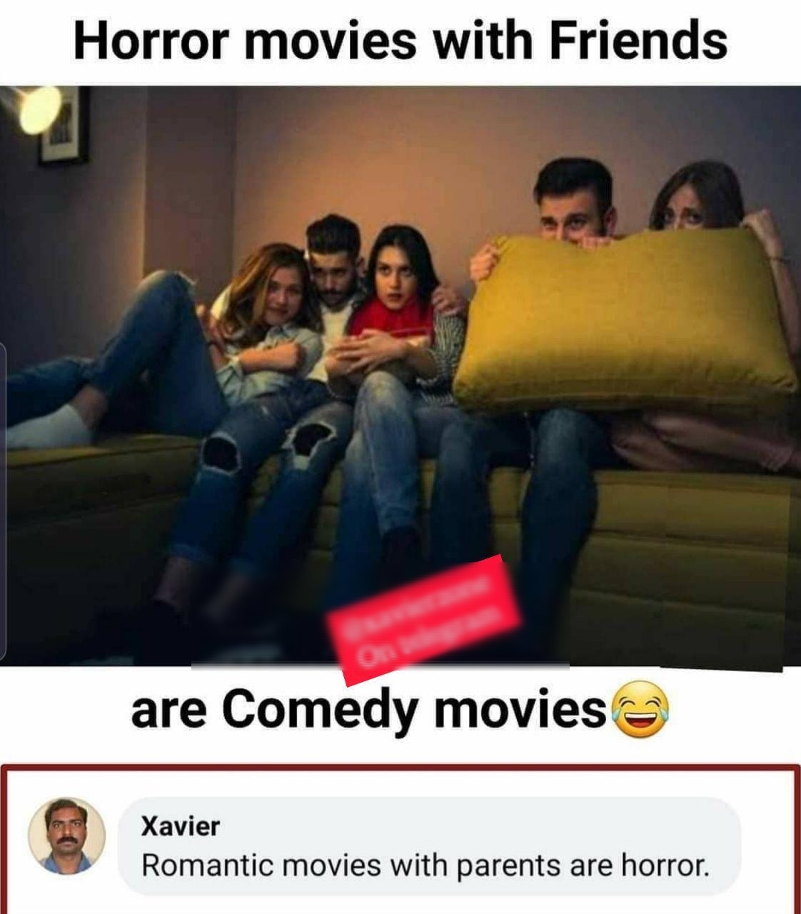 Horror movies with Friends are Comedy movies Xavier Romantic movies with parents are horror