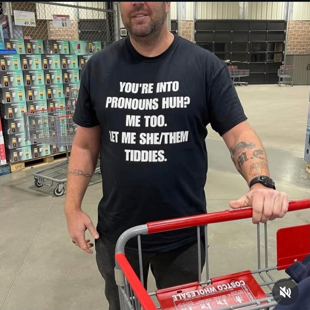 YOU'RE INTO PRONOUNS HUH? ME TOO. LET ME SHE/THEM TIDDIES.