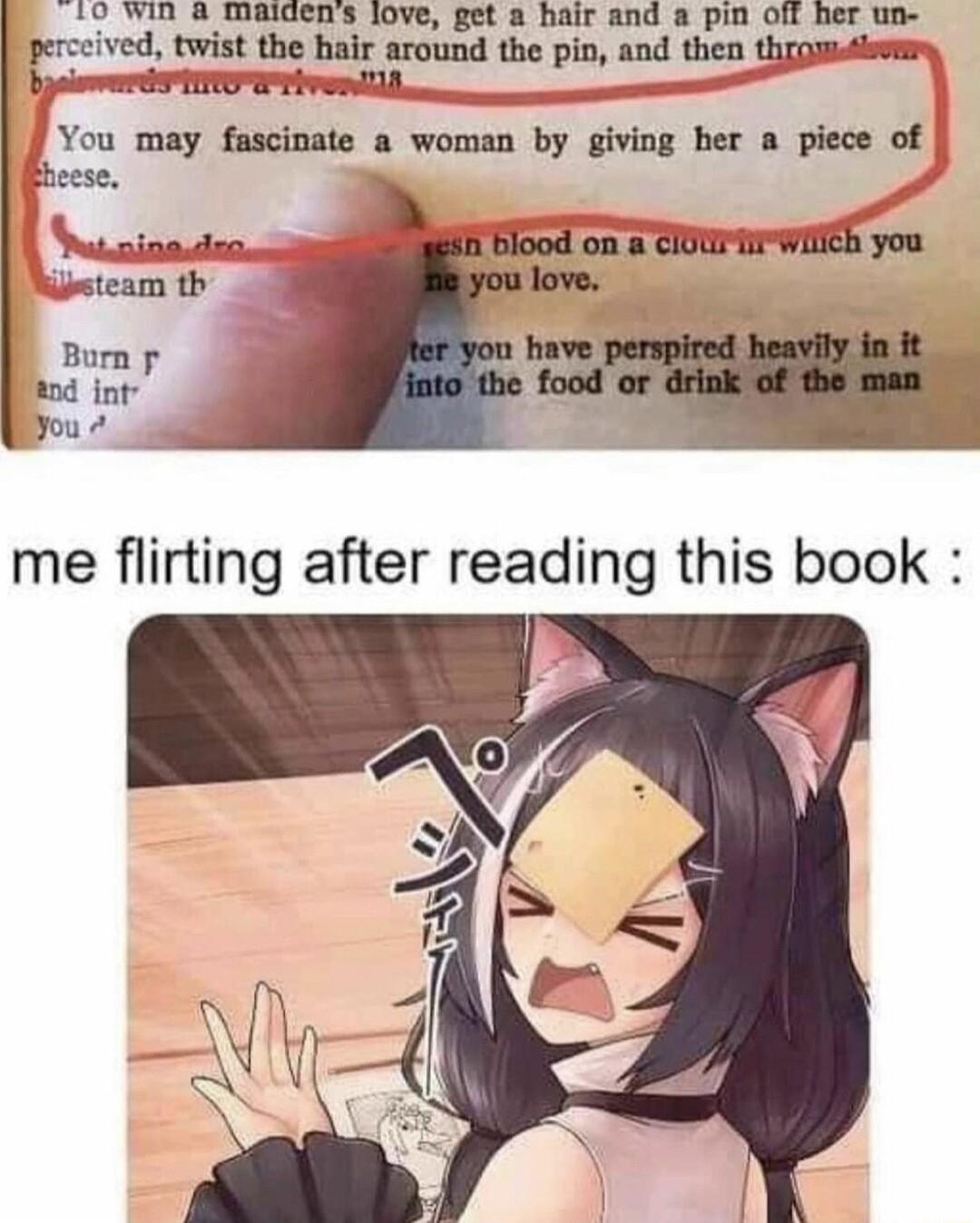 10 Wi 4 maidens love get a hair and a pin off her un ved it the hair around the pin and thea thipmey J You may fuscinate a woman by giving ber piece of B Niaianden Biood on Sl WIiEh you Ystcam th love Burn p 3 od int Pou _8 me flirting after reading this book