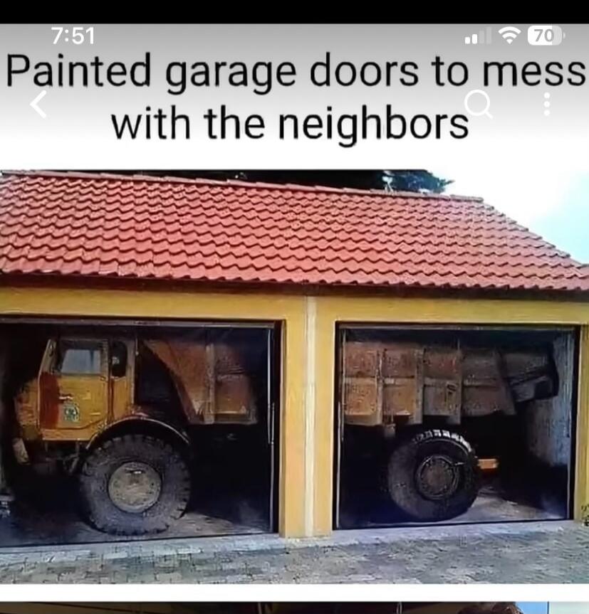 Painted garage doors to mess with the neighbors